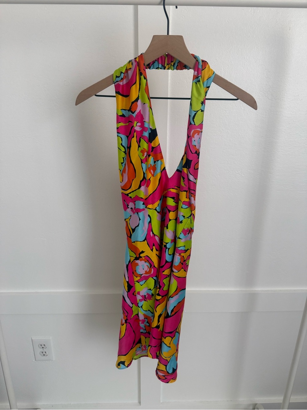 Show Me Your Mumu Jasmine Halter Mini Dress Colorful Floral Satin - Picture 2 of 3